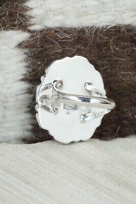 Turquoise & Coral Sterling Silver Ring - Roberta Begay - Size 6