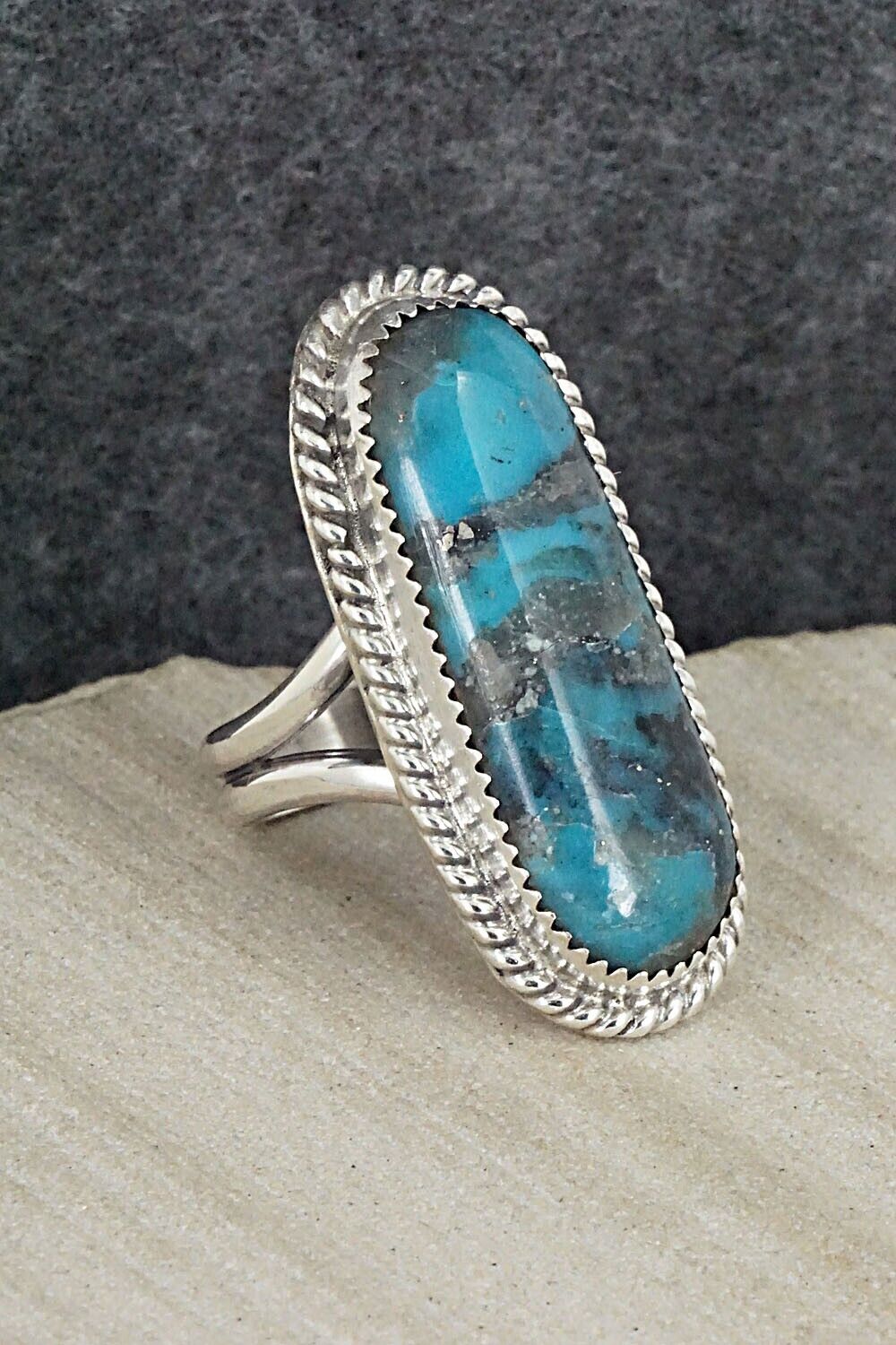 Turquoise & Sterling Silver Ring - Leslie Nez - Size 9