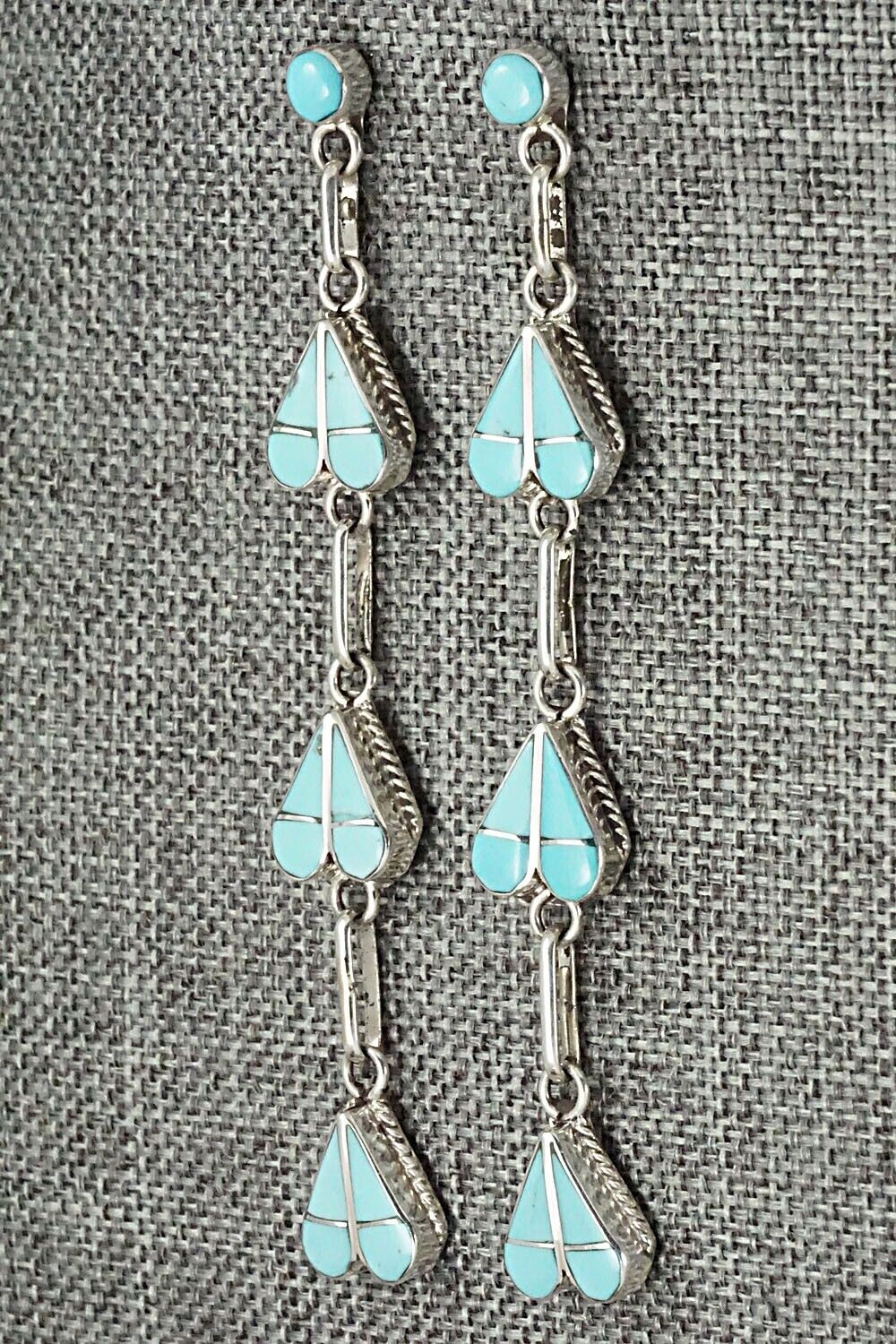 Turquoise & Sterling Silver Inlay Earrings - Velda Nastacio
