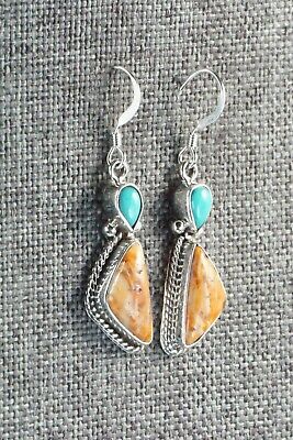 Turquoise, Spiny Oyster & Sterling Silver Earrings - Gary Shorty