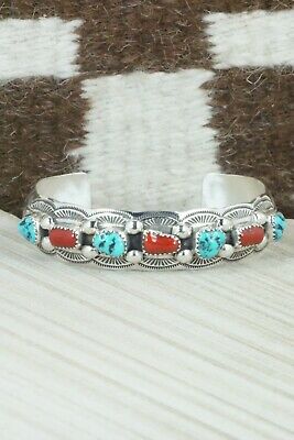 Turquoise, Coral & Sterling Silver Bracelet - Grace Silver