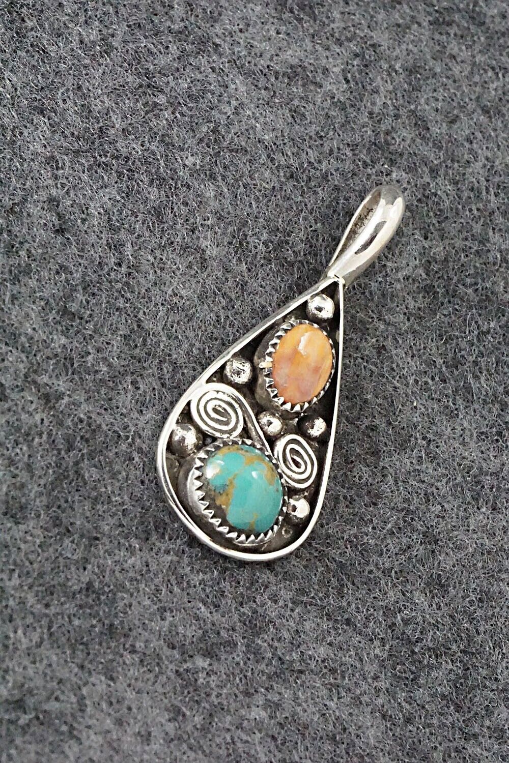 Turquoise, Spiny Oyster & Sterling Silver Pendant - Priscilla Reeder