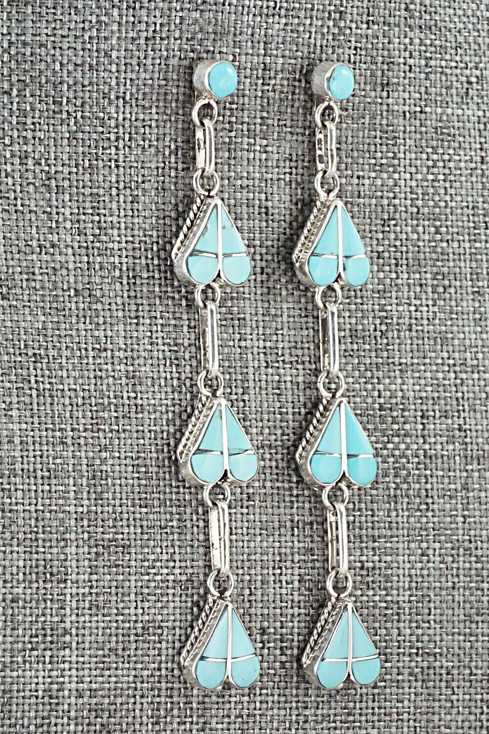 Turquoise & Sterling Silver Inlay Earrings - Velda Nastacio