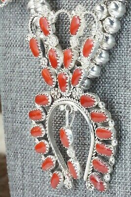 Coral & Sterling Silver Squash Blossom Set - Claudine Penketewa