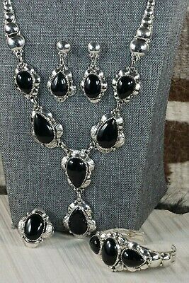 Navajo Onyx & Sterling Silver Jewelry Set - Clem Nalwood - High Lonesome Trading