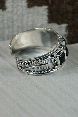 Navajo 5 Stone Onyx & Sterling Silver Bracelet - Davey Morgan - High Lonesome Trading