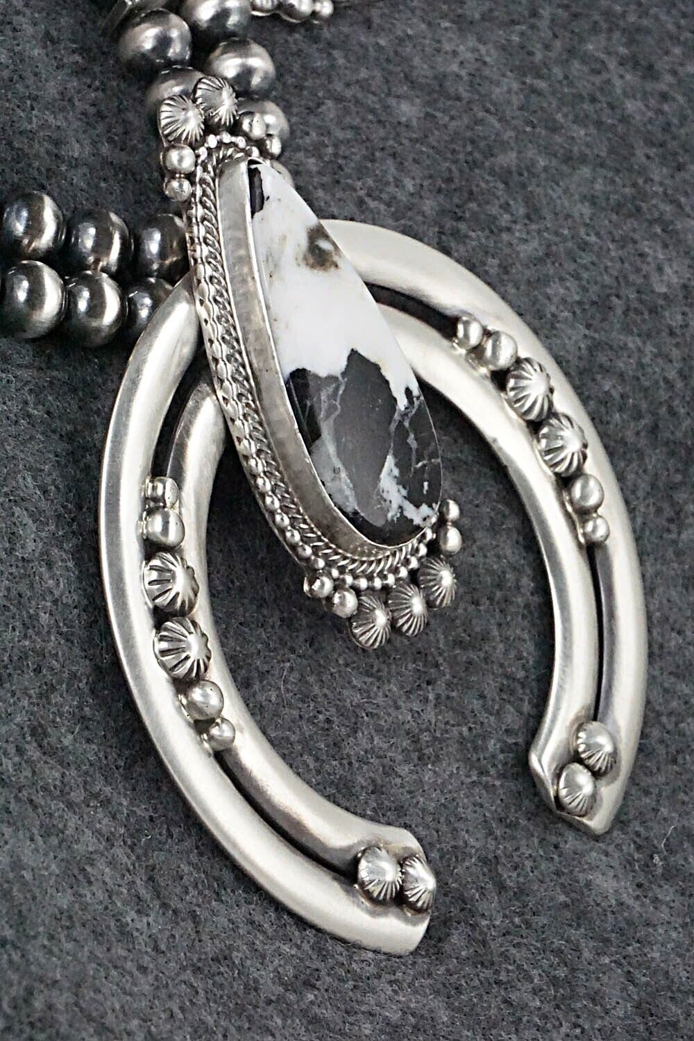 White Buffalo & Sterling Silver Squash Blossom Set - Tom Lewis