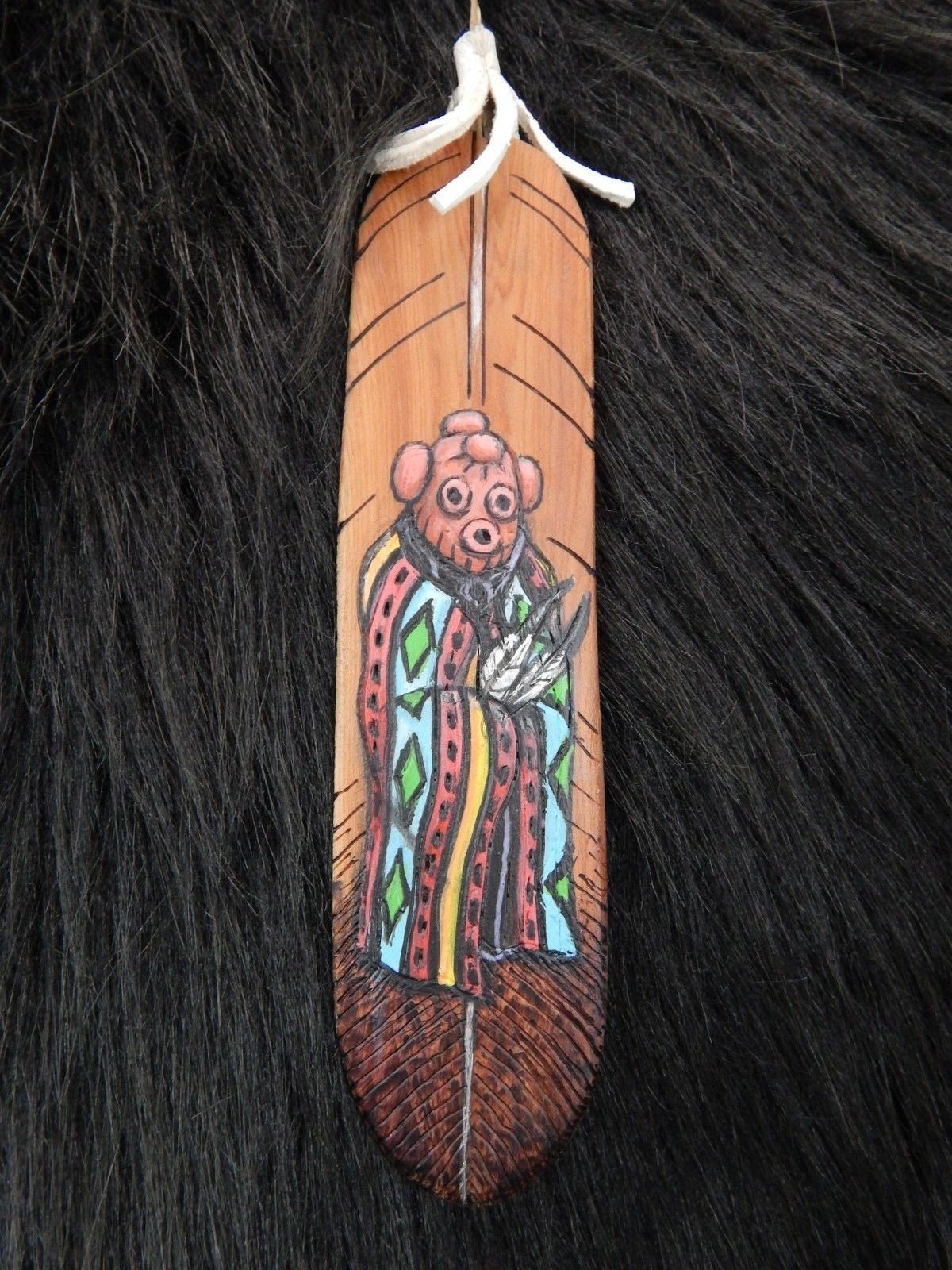 Zuni Painted Carved Wood Feather - Narren Bowannie - High Lonesome Trading