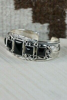 Navajo 5 Stone Onyx & Sterling Silver Bracelet - Davey Morgan - High Lonesome Trading