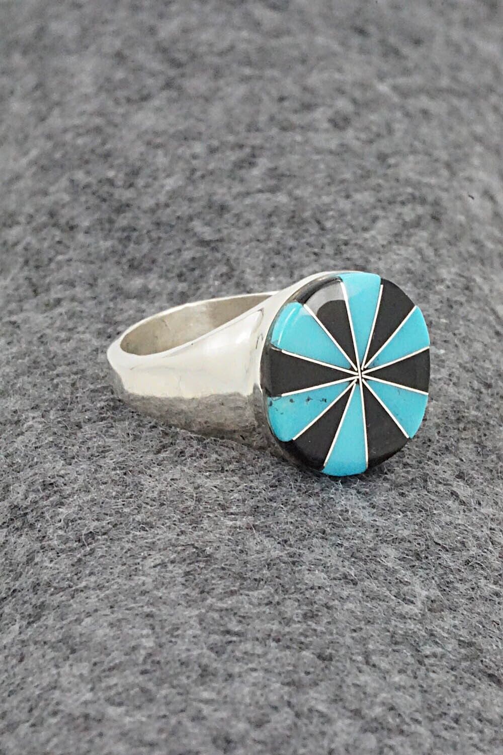 Turquoise, Onyx & Sterling Silver Ring - Johnson Laweka - Size 10