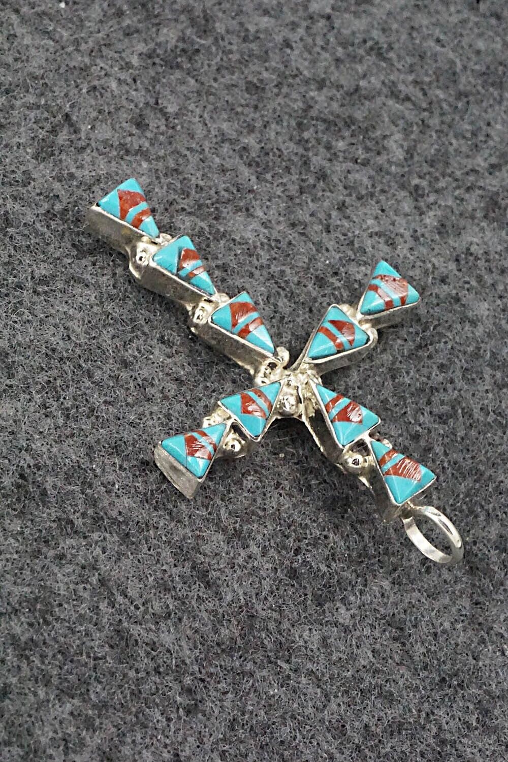 Coral, Turquoise & Sterling Silver Pendant - Francine Chapito