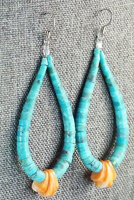 Turquoise, Spiny Oyster & Sterling Silver Earrings - Lupe Lovato