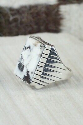 Navajo White Buffalo & Sterling Silver Ring - Ray Jack - Size 12.5