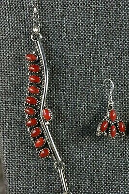 Navajo Coral & Sterling Silver Necklace and Earrings Set - Nelson Harry - High Lonesome Trading