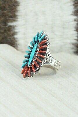Zuni Coral and Sterling Silver Ring - Edmund Cooeyate - Size 6 - High Lonesome Trading