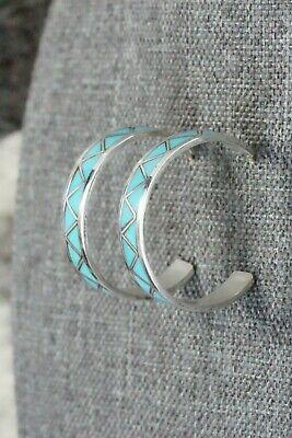 Turquoise & Sterling Silver Hoop Earrings - Tina Haloo - High Lonesome Trading
