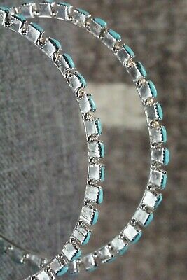 Turquoise and Sterling Silver Hoop Earrings - Alvin & Aurelia Hughte