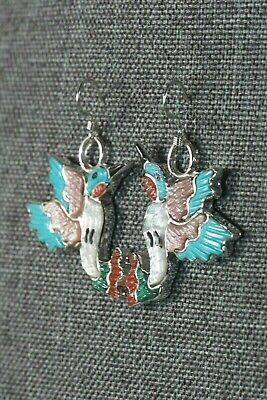 Zuni Multi Stone Inlay & Sterling Silver Hummingbird Earrings - Tamara Pinto - High Lonesome Trading
