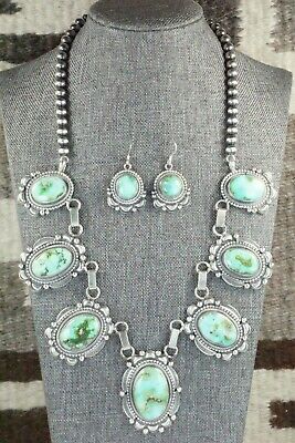 Turquoise & Sterling Silver Necklace and Earrings Set - Tom Lewis