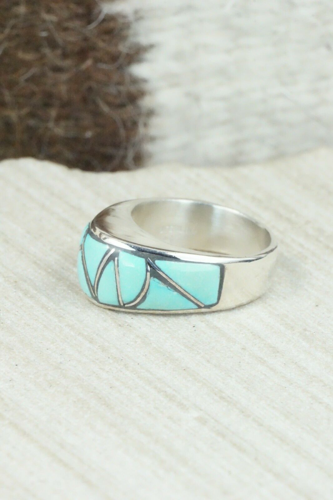 Turquoise & Sterling Silver Ring - Orena Leekya - Size 5.75