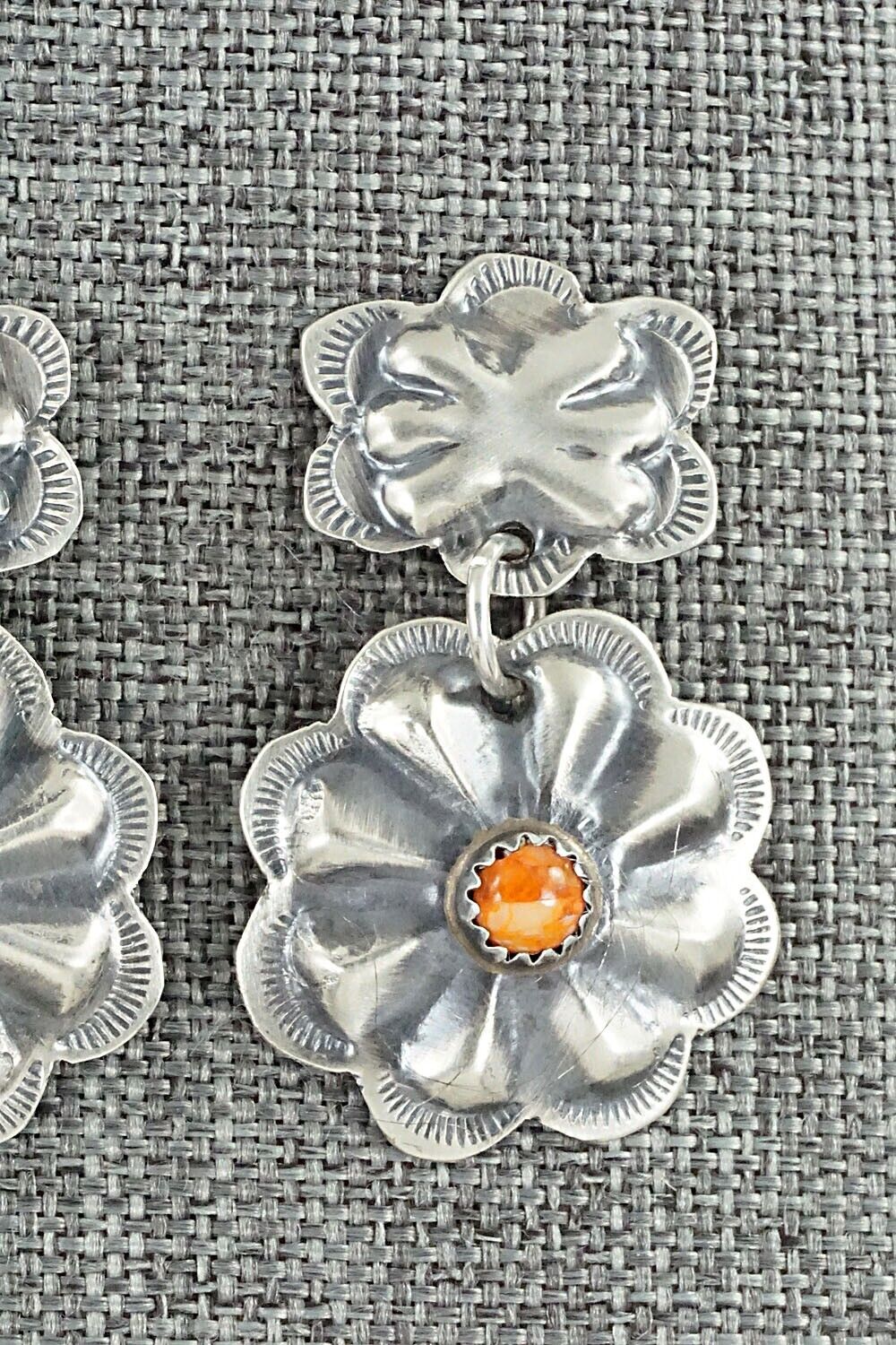 Spiny Oyster & Sterling Silver Earrings - Joan Begay