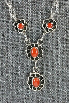 Coral & Sterling Silver Floral Necklace - Sadie Jim