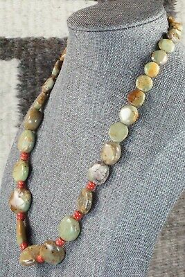 Turquoise, Coral & Sterling Silver Necklace - Navajo