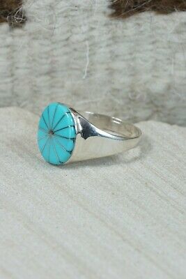 Zuni Turquoise & Sterling Silver Ring - Johnson Laweka - Size 10.75