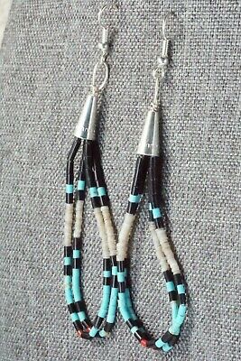 Turquoise, Shell, Jet & Sterling Silver Earrings - Esquipula Tenorio