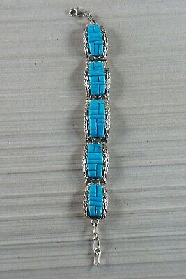 Zuni Turquoise & Sterling Silver Link Bracelet - Bevis Tsadiasi - High Lonesome Trading