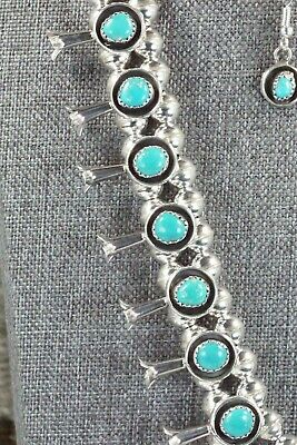 Turquoise & Sterling Silver Squash Blossom and Earrings - Phil Garcia