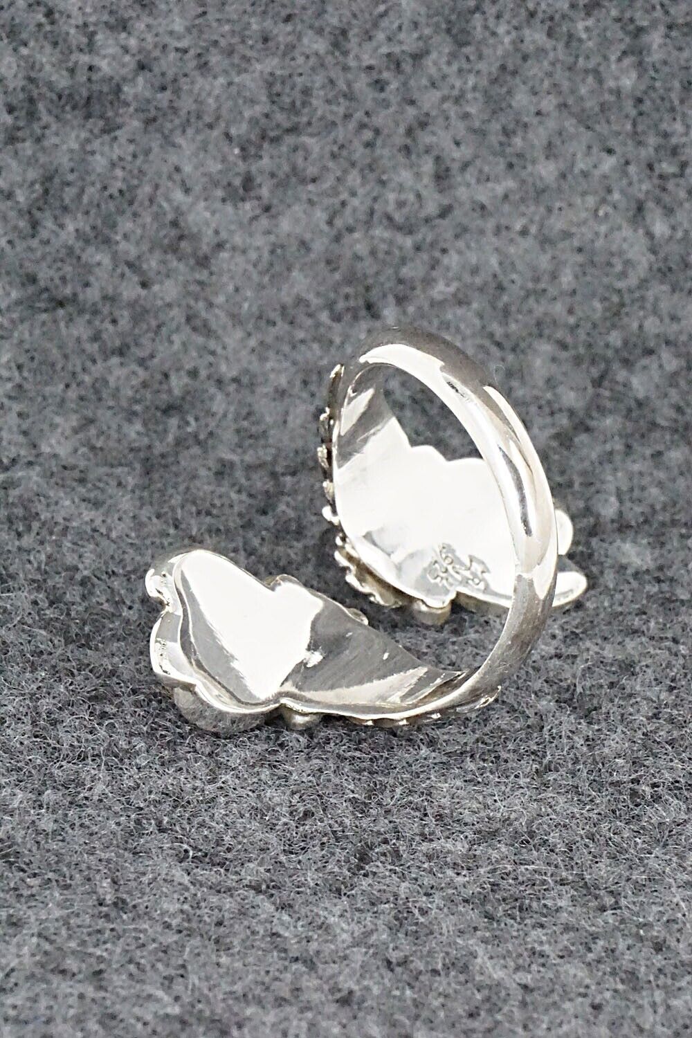 Coral and Sterling Silver Ring - Etta Belin - Size 6.5