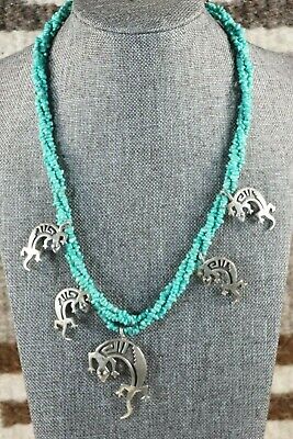 Navajo Turquoise Necklace and Sterling Silver Lizards - Charlie Bowie - High Lonesome Trading
