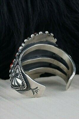 Navajo Turquoise & Coral Sterling Silver Bracelet - Braxton Parkett - High Lonesome Trading