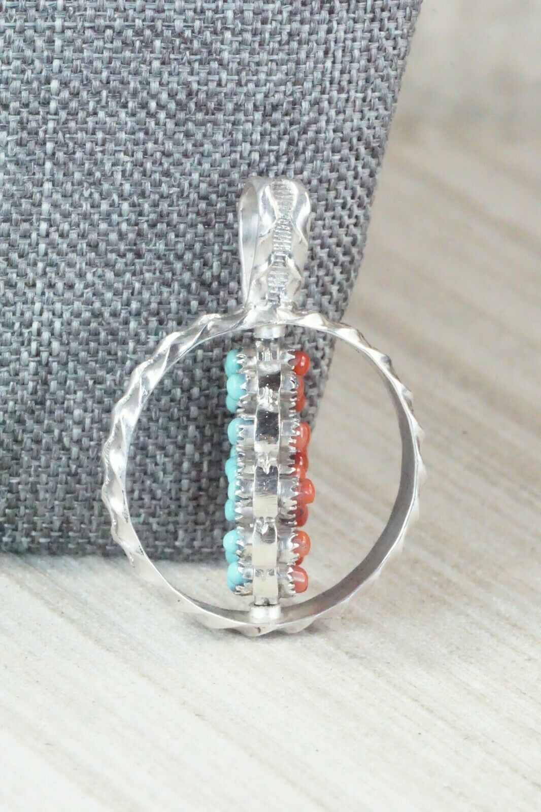 Turquoise, Coral & Sterling Silver Pendant - Waylon Johnson - High Lonesome Trading