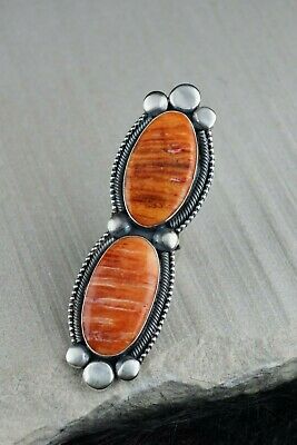 Navajo Spiny Oyster and Sterling Silver Ring - Readda Begay - Size 8.5 - High Lonesome Trading