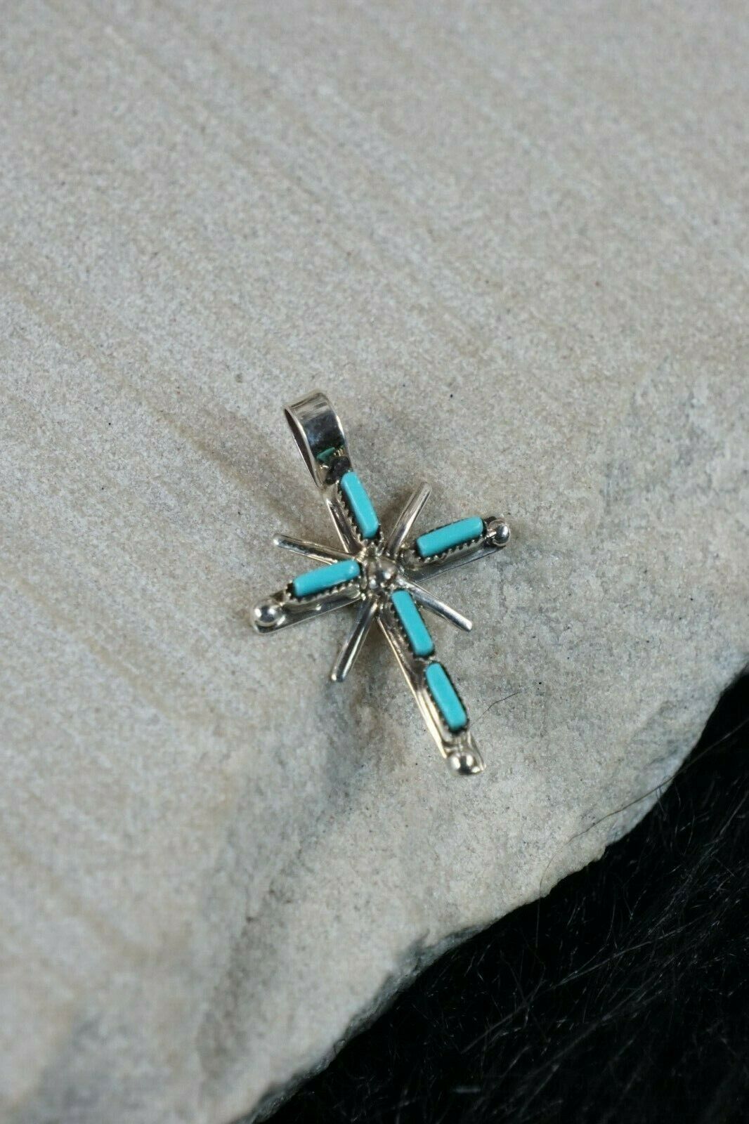 Zuni Turquoise & Sterling Silver Cross Pendant - Jill Peywa - High Lonesome Trading