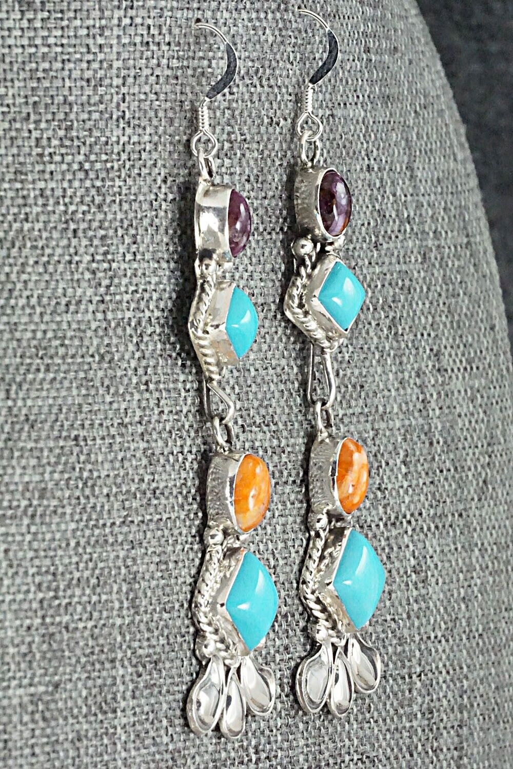 Turquoise, Spiny Oyster & Sterling Silver Earrings - Sharon McCarthy
