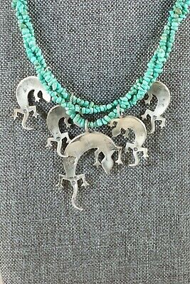 Navajo Turquoise Necklace and Sterling Silver Lizards - Charlie Bowie - High Lonesome Trading