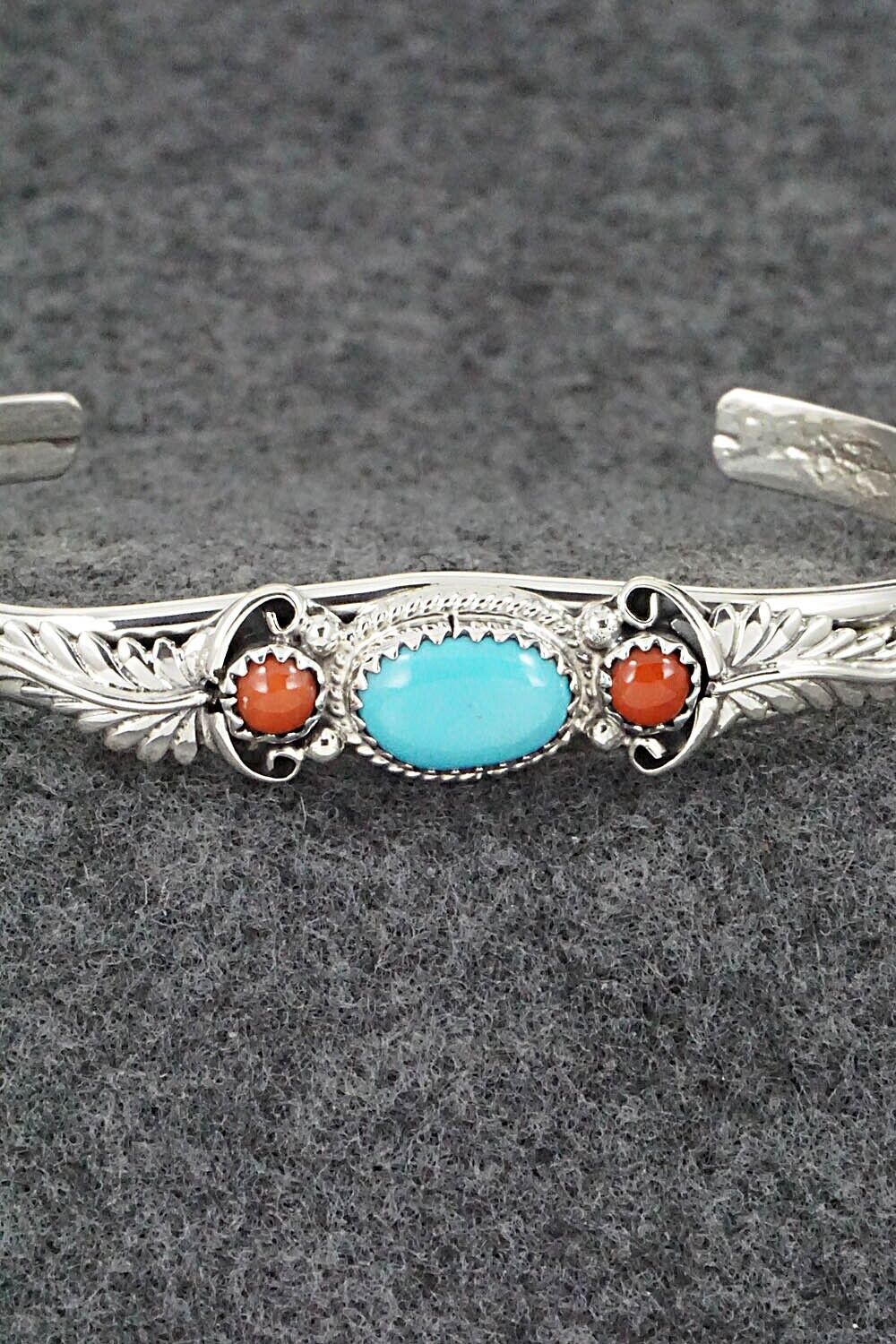 Turquoise, Coral & Sterling Silver Bracelet - Alice Rose Saunders