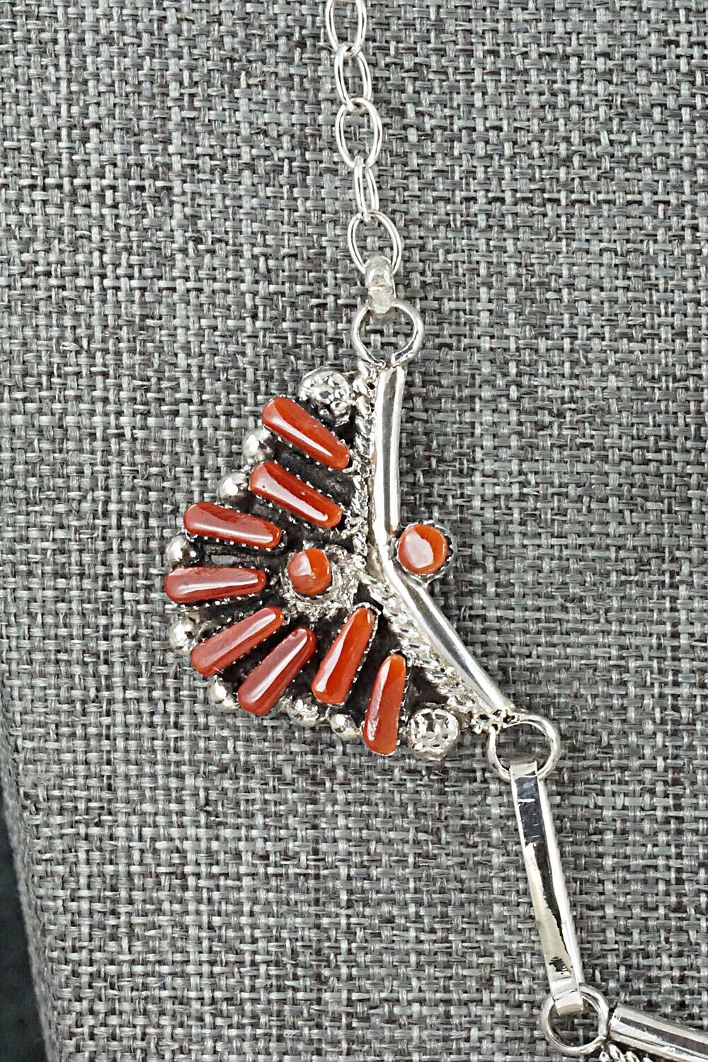 Coral & Sterling Silver Necklace and Earrings Set - Carlene Hattie