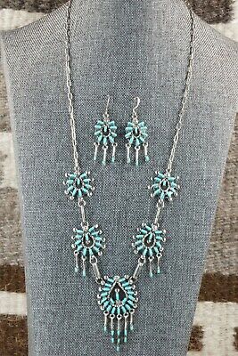 Zuni Turquoise & Sterling Silver Necklace and Earrings Set - Keith Leekity