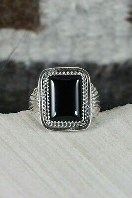 Navajo Onyx and Sterling Silver Ring - Jeanette Saunders - Size 12 - High Lonesome Trading