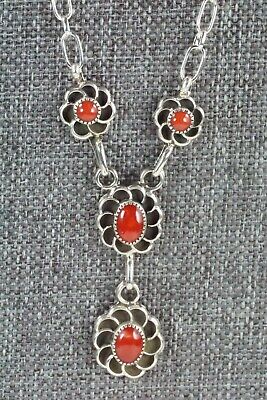 Coral & Sterling Silver Floral Necklace - Sadie Jim