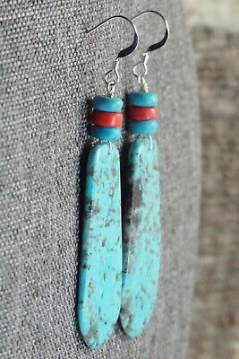 Turquoise, Coral & Sterling Silver Earrings - Lupe Lovato