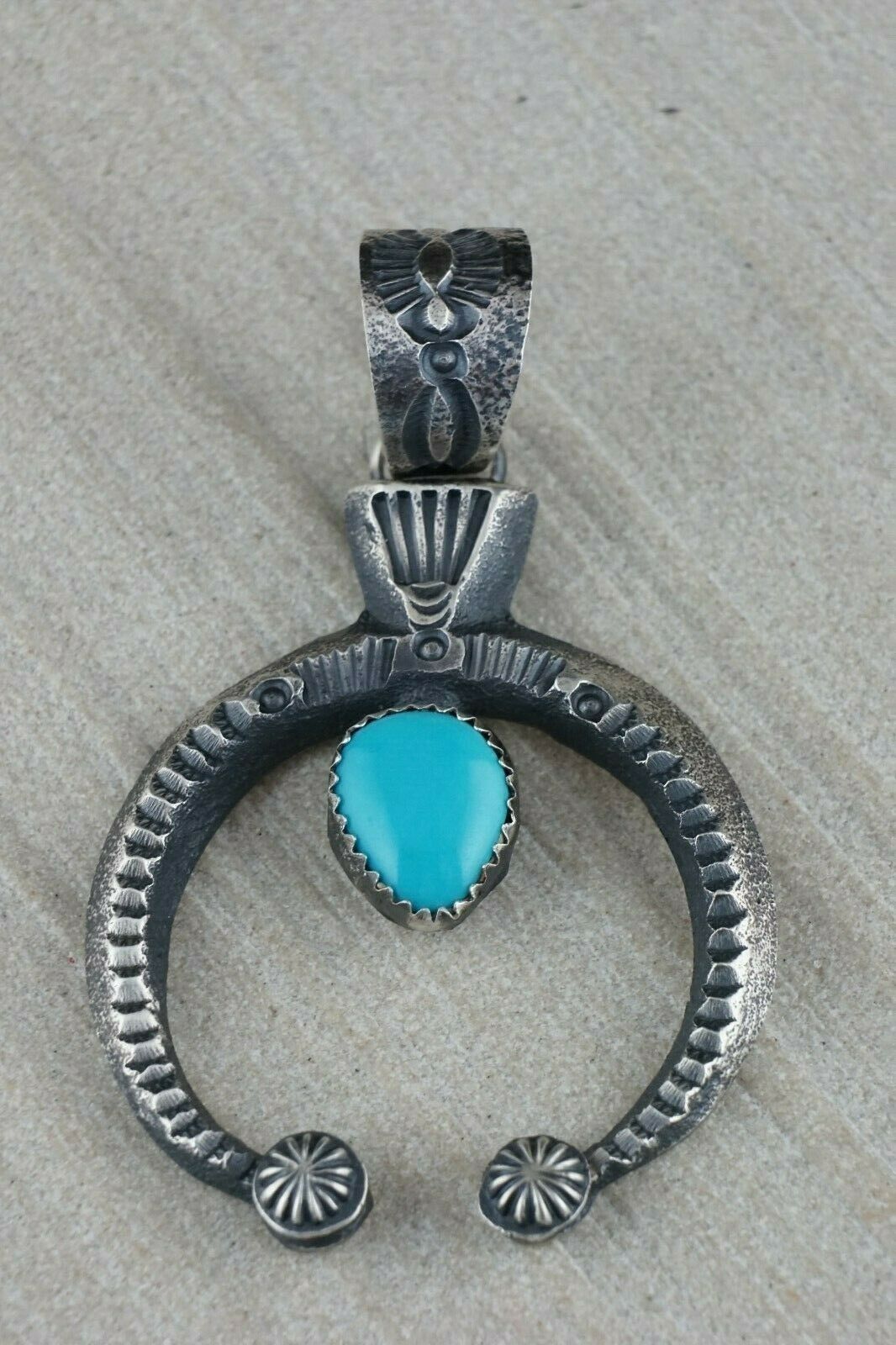 Navajo Turquoise and Sterling Silver Pendant - Eva & Linberg Billah - High Lonesome Trading
