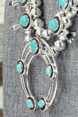 Turquoise & Sterling Silver Squash Blossom and Earrings - Phil Garcia