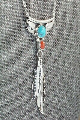 Turquoise, Coral & Sterling Silver Necklace - Sharon McCarthy