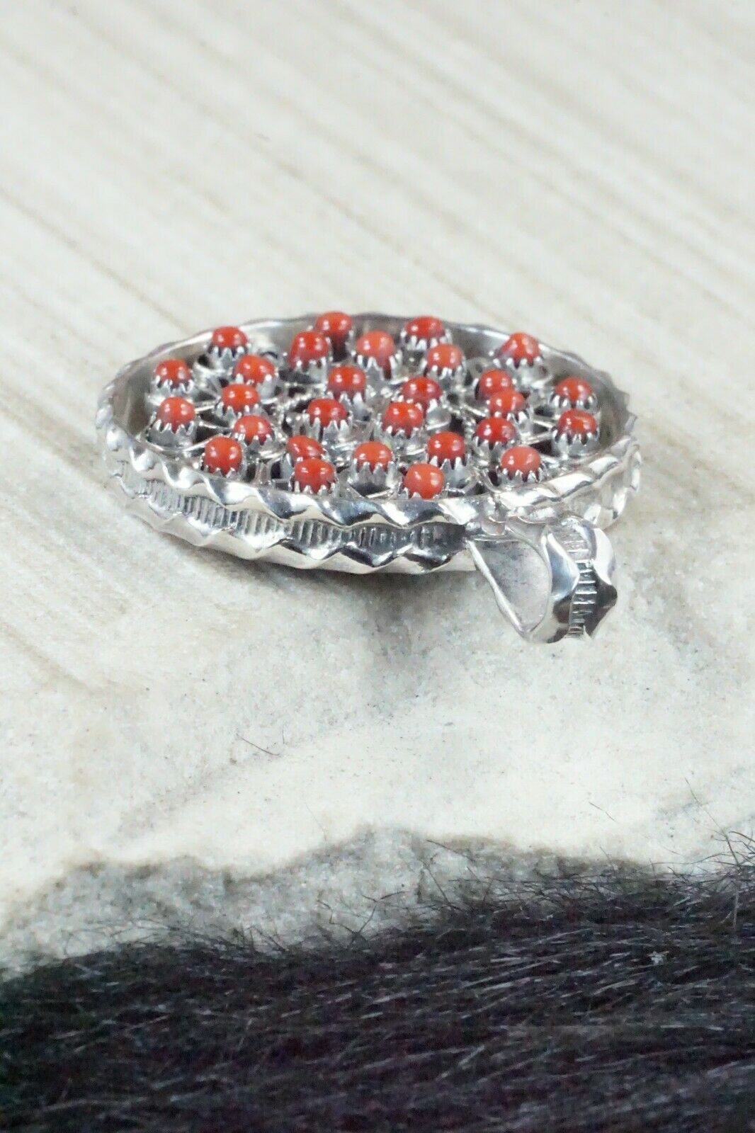Coral, Turquoise & Sterling Silver Pendant - Wayne Johnson Sr.