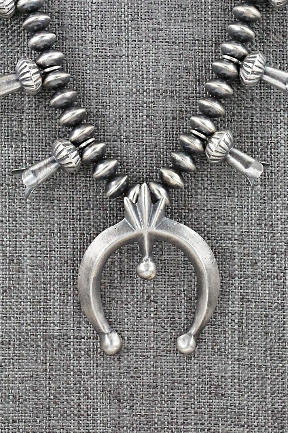 Sterling Silver Navajo Pearl Squash Blossom Necklace - Presley Haley